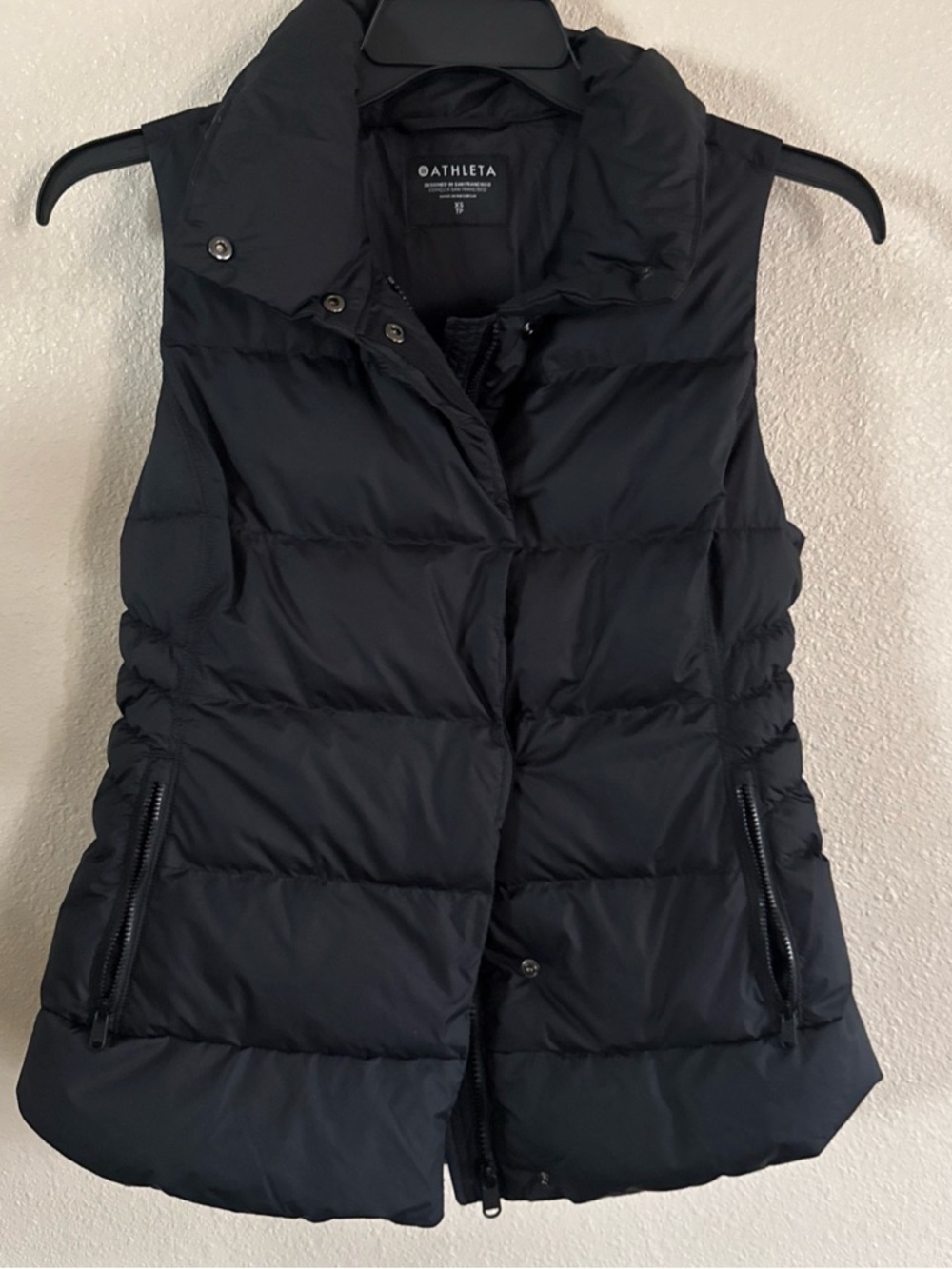 Athleta Black Quilted Puffer Vest with High Collar